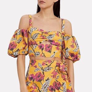 A.L.C. Size 14 Yellow Floral puff sleeve crop fit Medium Large